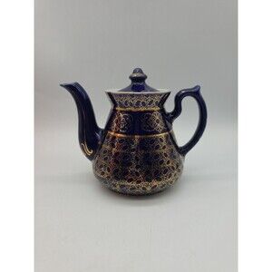 Vintage Hall's China Teapot Philadelphia Cobalt Blue & Gold 6 Cup